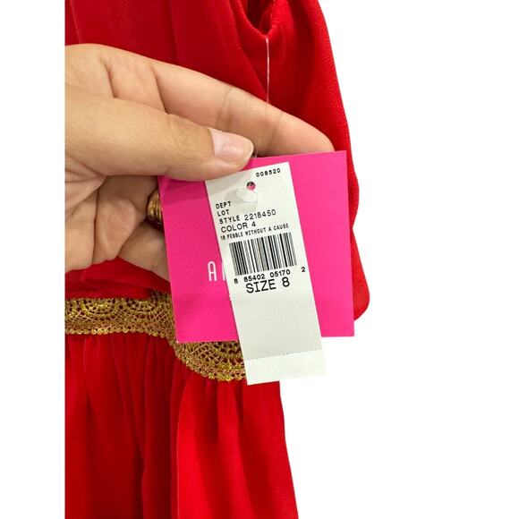 Amy Byer Girls Red Fit & Flare Dress Size 8 Sleeveless Gold Trim Necklace Accent - Picture 4 of 9